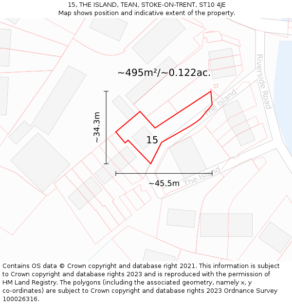 15, THE ISLAND, TEAN, STOKE-ON-TRENT, ST10 4JE: Plot and title map