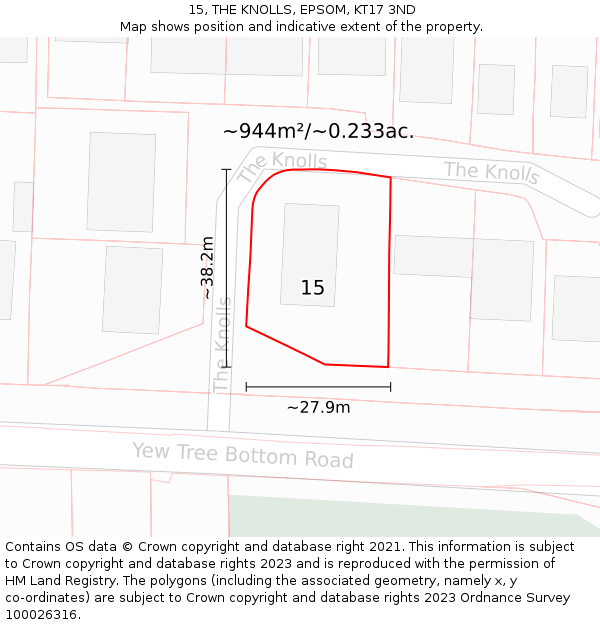 15, THE KNOLLS, EPSOM, KT17 3ND: Plot and title map