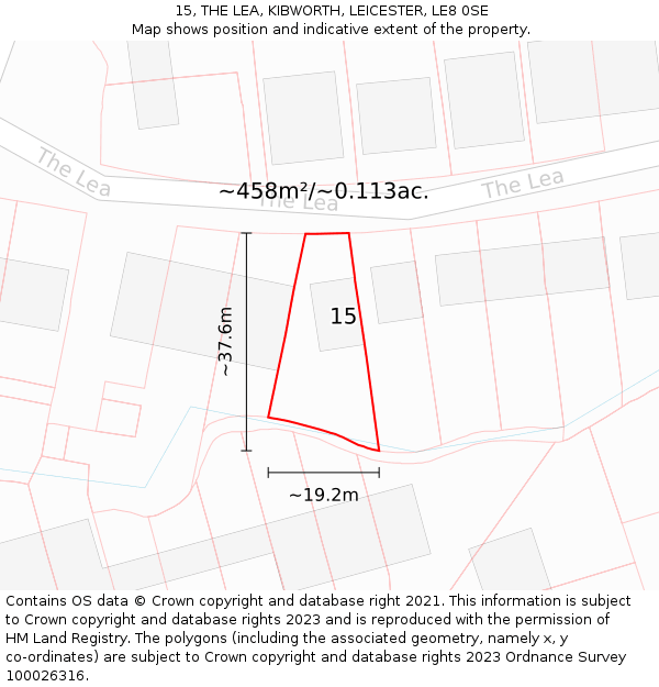 15, THE LEA, KIBWORTH, LEICESTER, LE8 0SE: Plot and title map