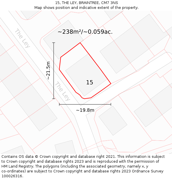 15, THE LEY, BRAINTREE, CM7 3NS: Plot and title map