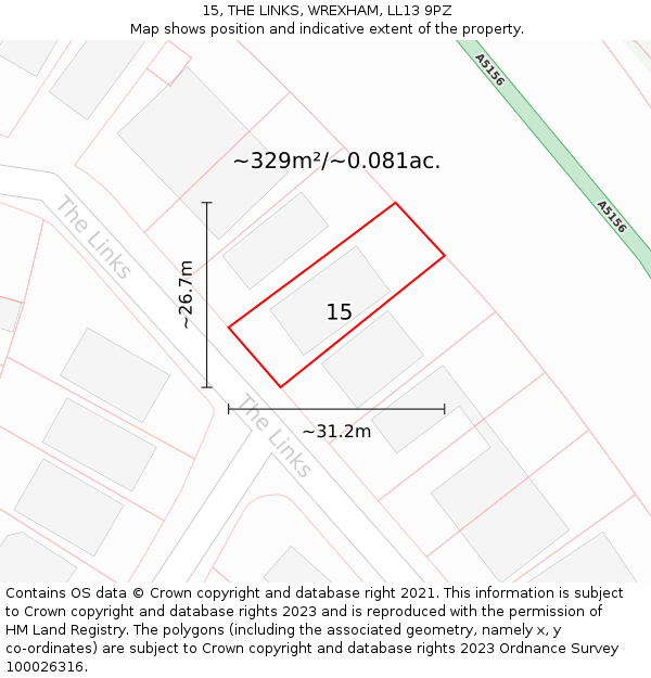 15, THE LINKS, WREXHAM, LL13 9PZ: Plot and title map
