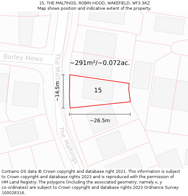 15, THE MALTINGS, ROBIN HOOD, WAKEFIELD, WF3 3AZ: Plot and title map