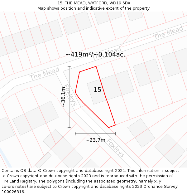 15, THE MEAD, WATFORD, WD19 5BX: Plot and title map