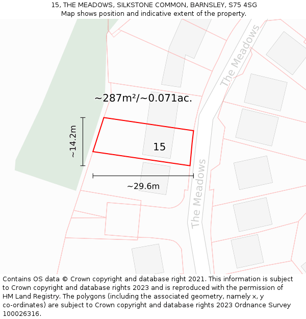 15, THE MEADOWS, SILKSTONE COMMON, BARNSLEY, S75 4SG: Plot and title map