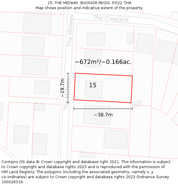 15, THE MIDWAY, BOGNOR REGIS, PO22 7HA: Plot and title map