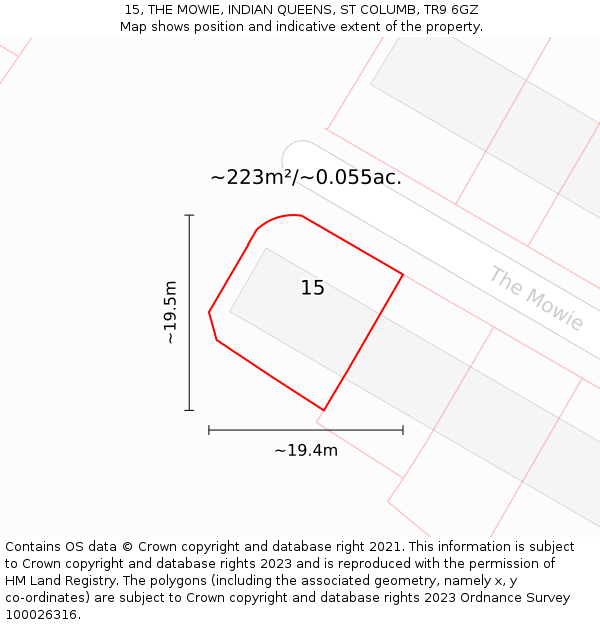 15, THE MOWIE, INDIAN QUEENS, ST COLUMB, TR9 6GZ: Plot and title map