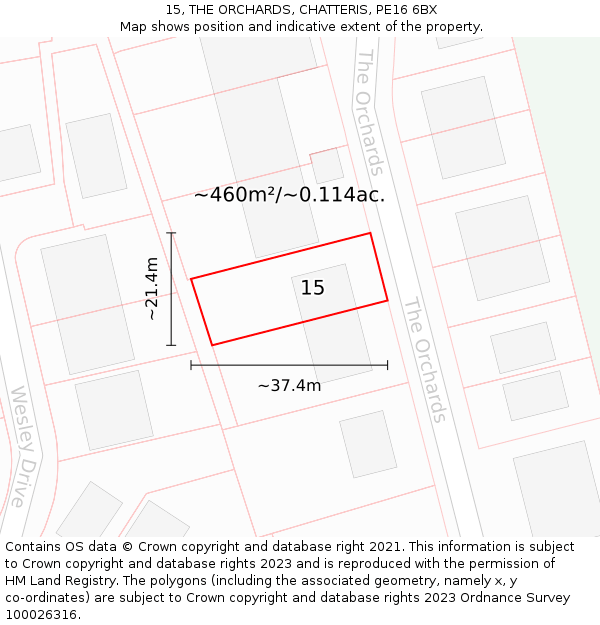 15, THE ORCHARDS, CHATTERIS, PE16 6BX: Plot and title map