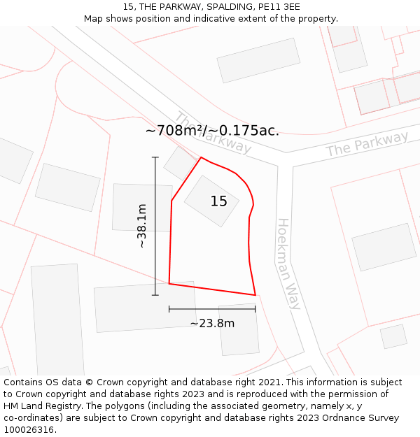 15, THE PARKWAY, SPALDING, PE11 3EE: Plot and title map