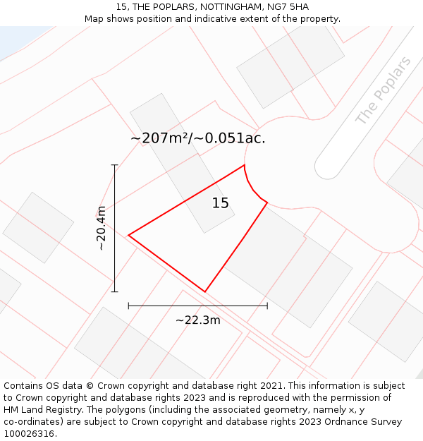 15, THE POPLARS, NOTTINGHAM, NG7 5HA: Plot and title map