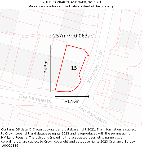 15, THE RAMPARTS, ANDOVER, SP10 2UL: Plot and title map