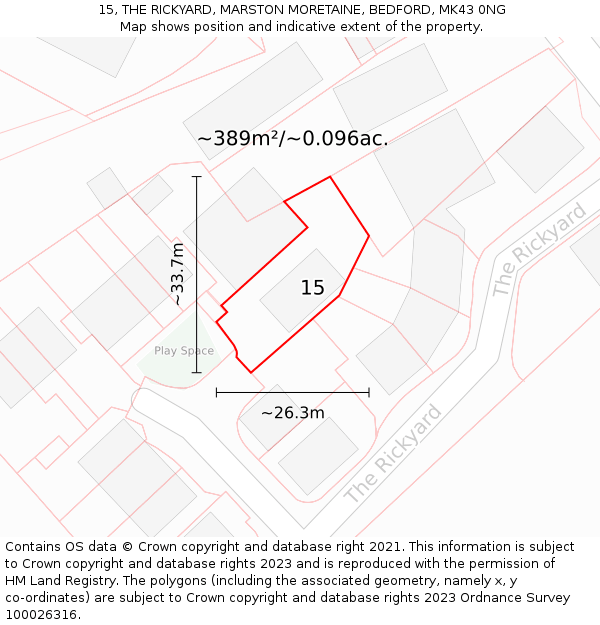 15, THE RICKYARD, MARSTON MORETAINE, BEDFORD, MK43 0NG: Plot and title map