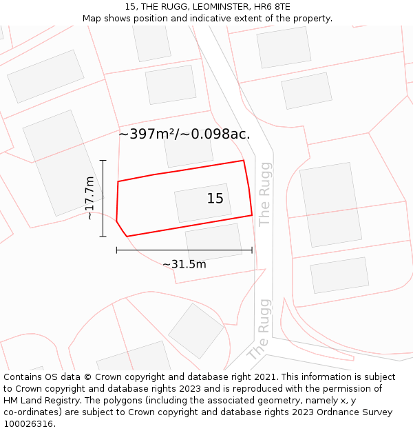 15, THE RUGG, LEOMINSTER, HR6 8TE: Plot and title map