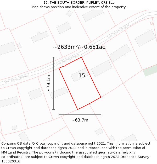 15, THE SOUTH BORDER, PURLEY, CR8 3LL: Plot and title map