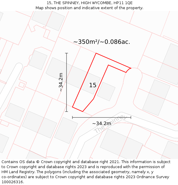 15, THE SPINNEY, HIGH WYCOMBE, HP11 1QE: Plot and title map