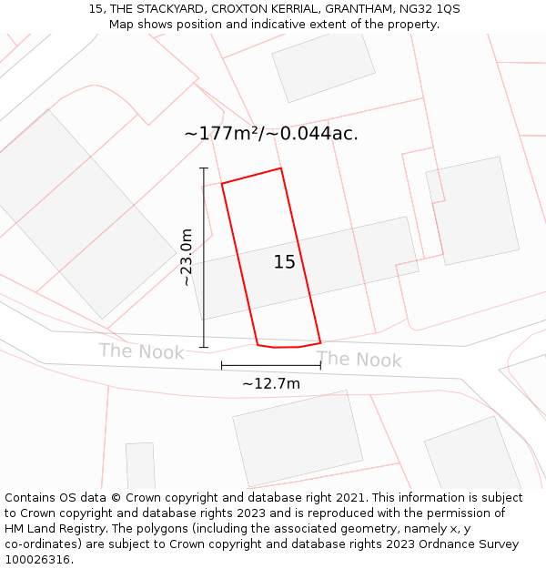 15, THE STACKYARD, CROXTON KERRIAL, GRANTHAM, NG32 1QS: Plot and title map