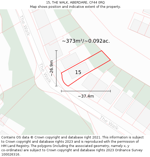 15, THE WALK, ABERDARE, CF44 0RQ: Plot and title map