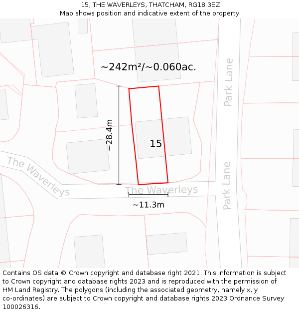 15, THE WAVERLEYS, THATCHAM, RG18 3EZ: Plot and title map