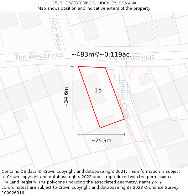 15, THE WESTERINGS, HOCKLEY, SS5 4NX: Plot and title map