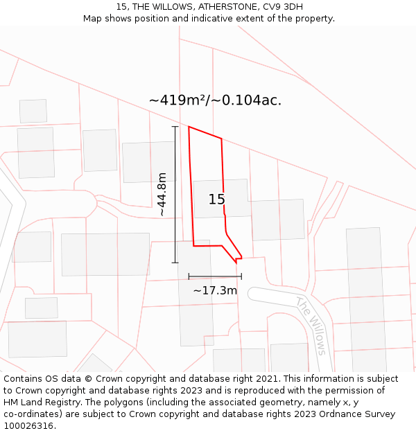 15, THE WILLOWS, ATHERSTONE, CV9 3DH: Plot and title map