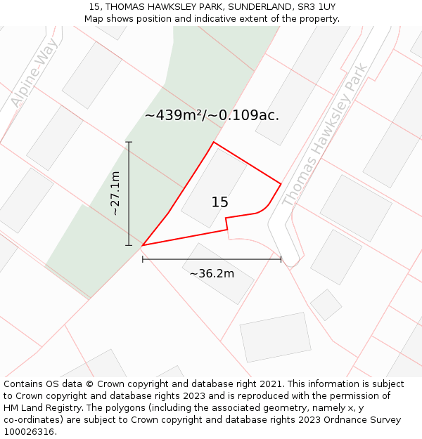 15, THOMAS HAWKSLEY PARK, SUNDERLAND, SR3 1UY: Plot and title map