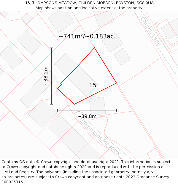 15, THOMPSONS MEADOW, GUILDEN MORDEN, ROYSTON, SG8 0UA: Plot and title map