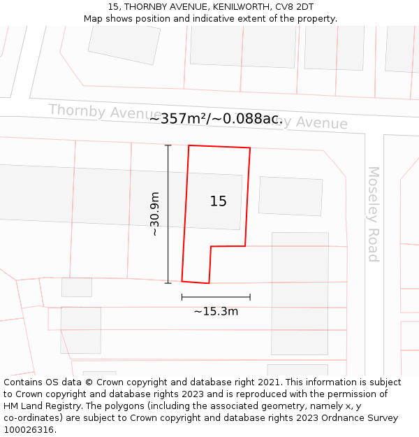 15, THORNBY AVENUE, KENILWORTH, CV8 2DT: Plot and title map