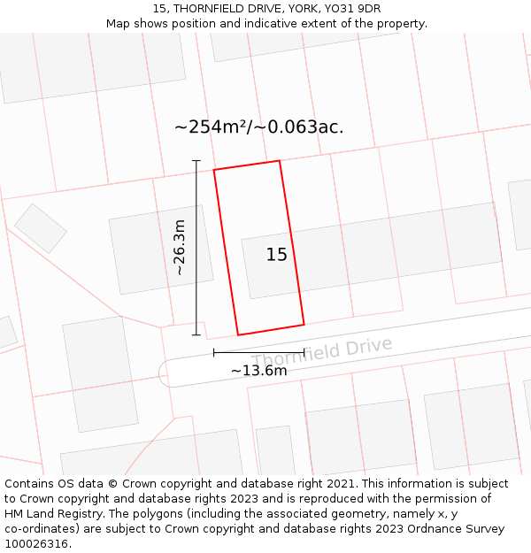 15, THORNFIELD DRIVE, YORK, YO31 9DR: Plot and title map