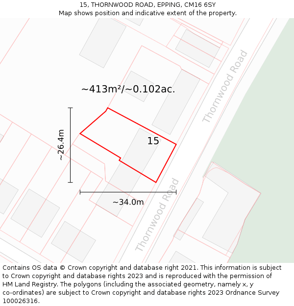 15, THORNWOOD ROAD, EPPING, CM16 6SY: Plot and title map