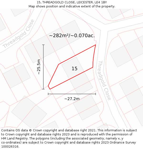 15, THREADGOLD CLOSE, LEICESTER, LE4 1BY: Plot and title map