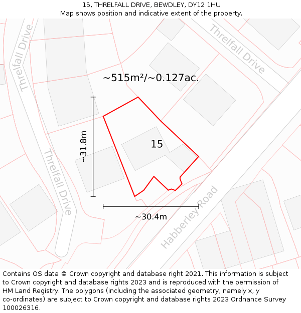 15, THRELFALL DRIVE, BEWDLEY, DY12 1HU: Plot and title map