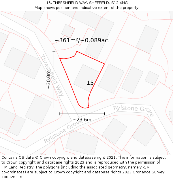 15, THRESHFIELD WAY, SHEFFIELD, S12 4NG: Plot and title map