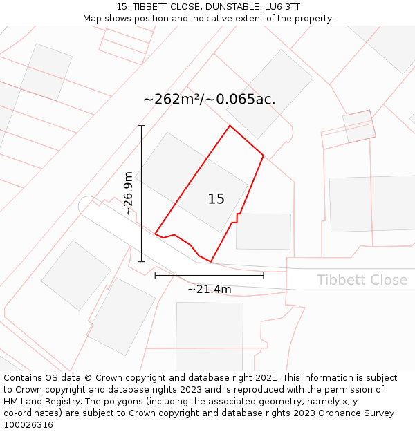 15, TIBBETT CLOSE, DUNSTABLE, LU6 3TT: Plot and title map