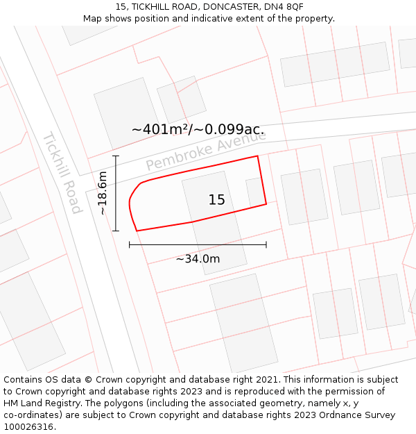 15, TICKHILL ROAD, DONCASTER, DN4 8QF: Plot and title map