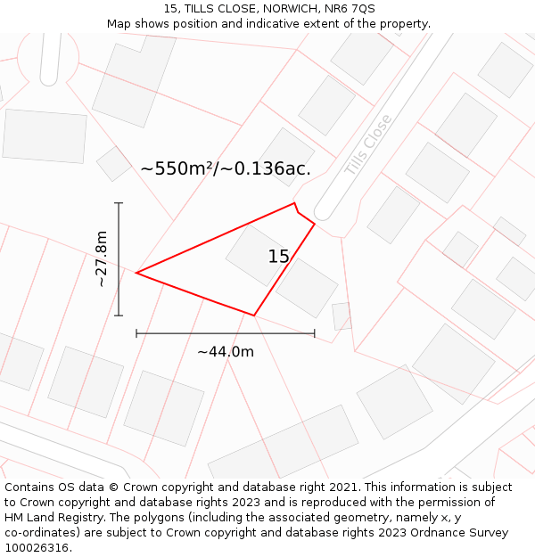 15, TILLS CLOSE, NORWICH, NR6 7QS: Plot and title map