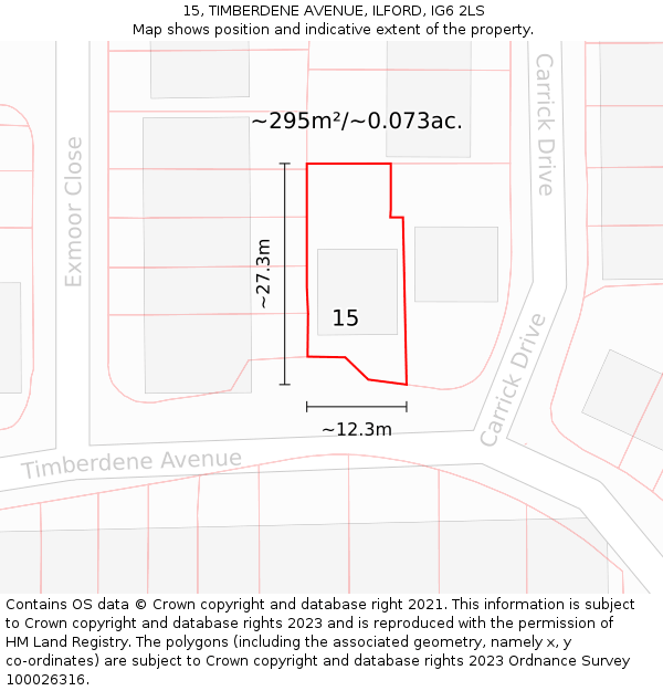 15, TIMBERDENE AVENUE, ILFORD, IG6 2LS: Plot and title map