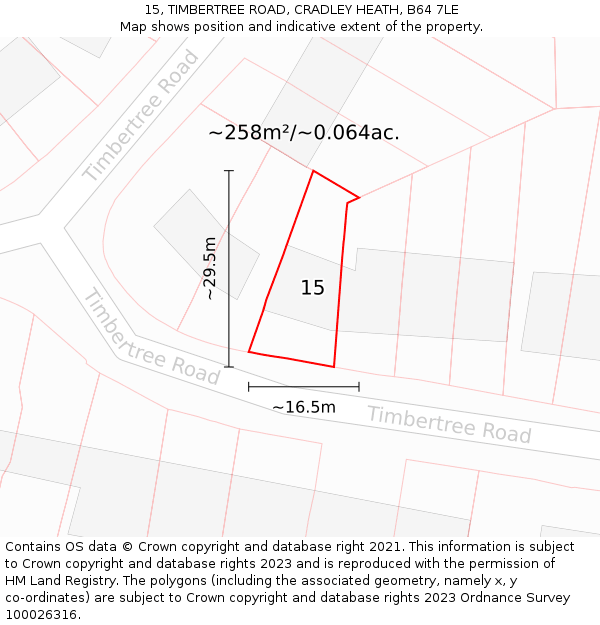 15, TIMBERTREE ROAD, CRADLEY HEATH, B64 7LE: Plot and title map