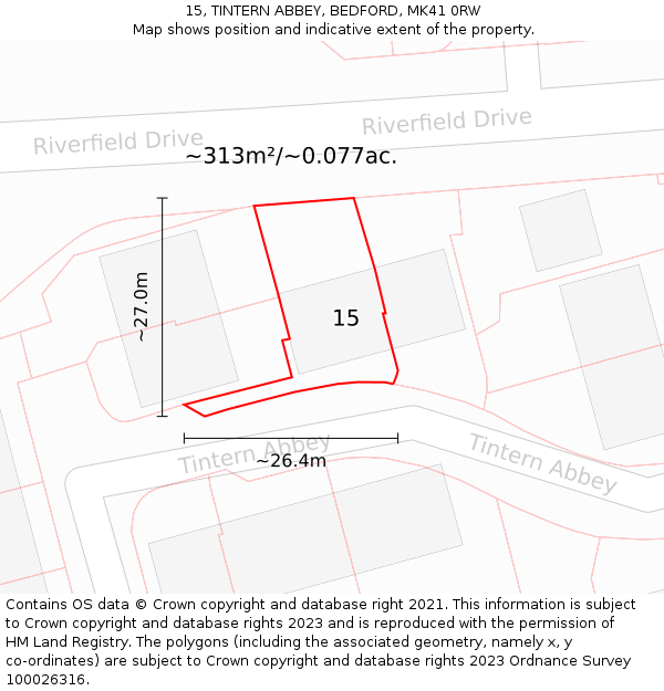 15, TINTERN ABBEY, BEDFORD, MK41 0RW: Plot and title map