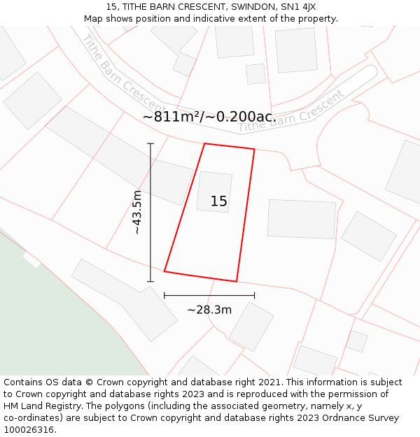 15, TITHE BARN CRESCENT, SWINDON, SN1 4JX: Plot and title map