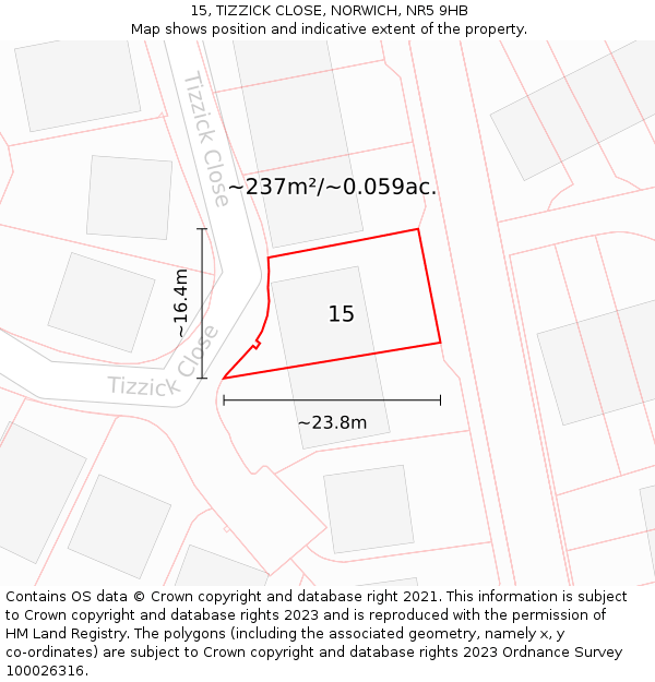 15, TIZZICK CLOSE, NORWICH, NR5 9HB: Plot and title map