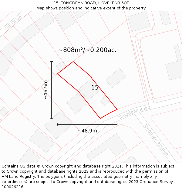 15, TONGDEAN ROAD, HOVE, BN3 6QE: Plot and title map