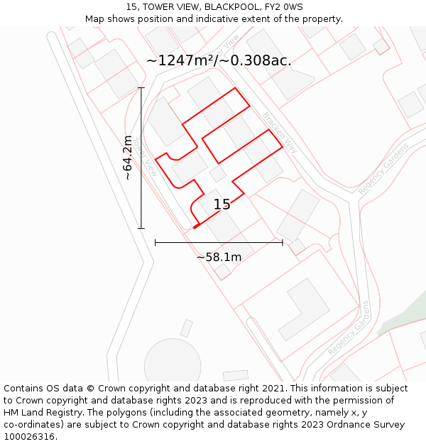 15, TOWER VIEW, BLACKPOOL, FY2 0WS: Plot and title map