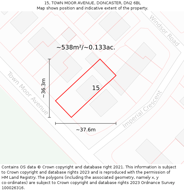 15, TOWN MOOR AVENUE, DONCASTER, DN2 6BL: Plot and title map