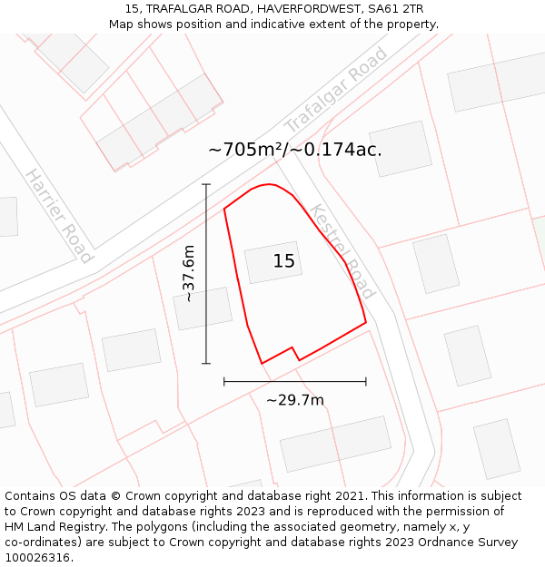 15, TRAFALGAR ROAD, HAVERFORDWEST, SA61 2TR: Plot and title map