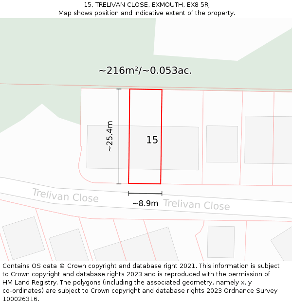 15, TRELIVAN CLOSE, EXMOUTH, EX8 5RJ: Plot and title map