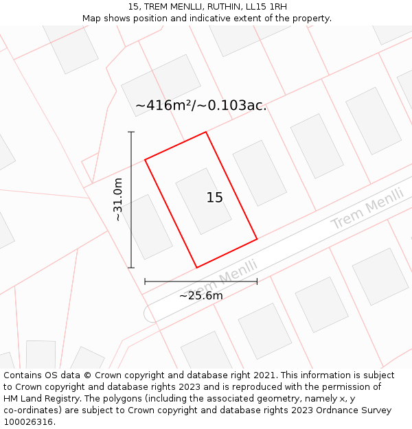 15, TREM MENLLI, RUTHIN, LL15 1RH: Plot and title map