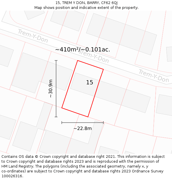 15, TREM Y DON, BARRY, CF62 6QJ: Plot and title map