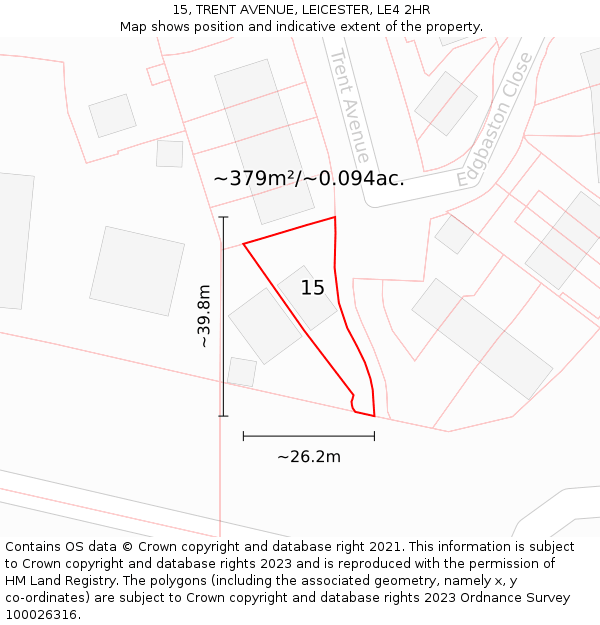 15, TRENT AVENUE, LEICESTER, LE4 2HR: Plot and title map