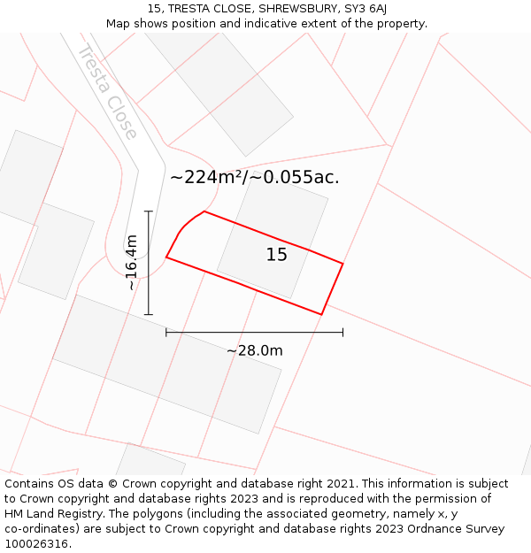 15, TRESTA CLOSE, SHREWSBURY, SY3 6AJ: Plot and title map