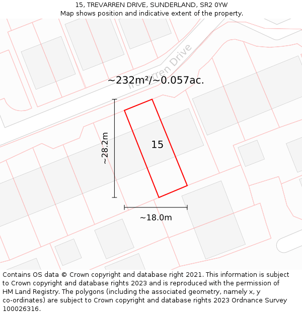 15, TREVARREN DRIVE, SUNDERLAND, SR2 0YW: Plot and title map