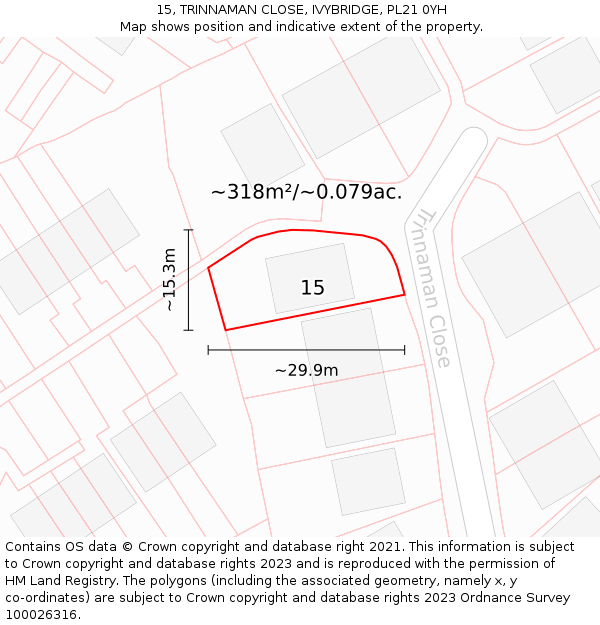 15, TRINNAMAN CLOSE, IVYBRIDGE, PL21 0YH: Plot and title map